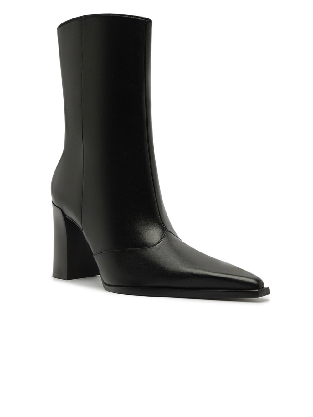 SCHUTZ Black Pointed Toe Mid-Calf Block Heel Boots